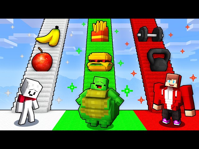 Mikey vs JJ vs Carrie FAT vs STRONG Stairs Battle (Maizen Minecraft)