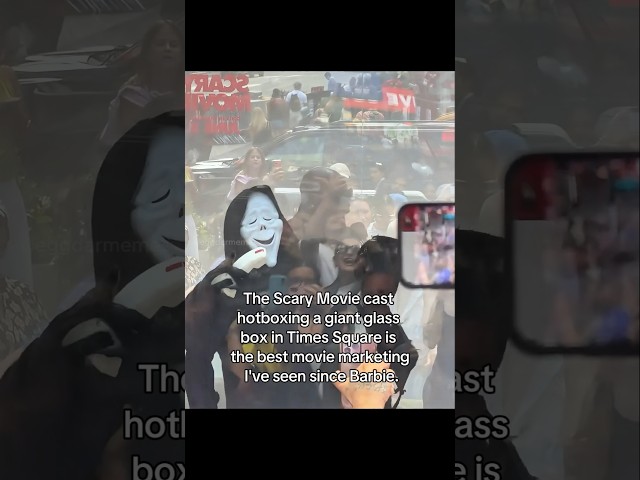 The Scary Movie cast hotboxing a giant glass box in Times Square is the best movie marketing