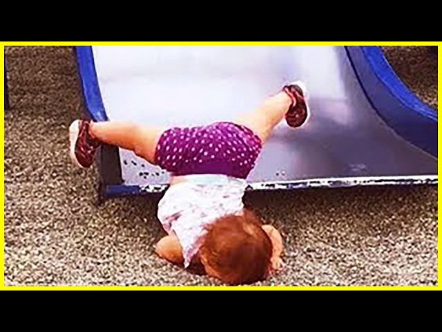Funny Babies Playing Slide - Baby Outdoor Video